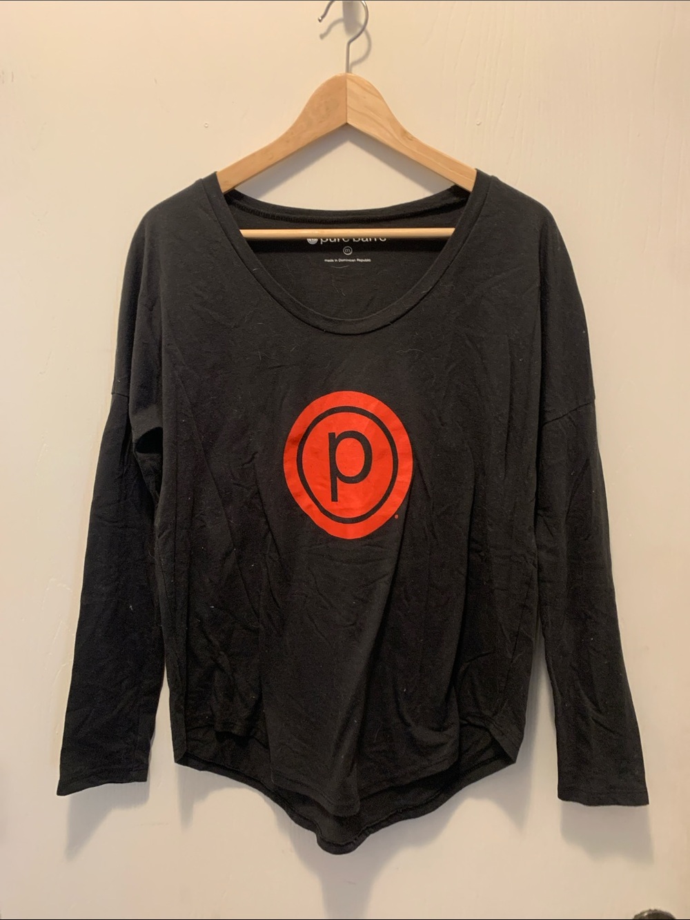 Pure Barre Black Long Sleeve Tee with Red Logo